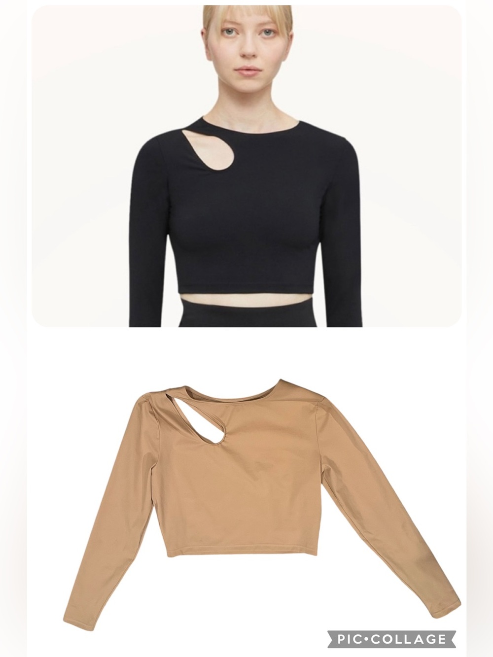 Wolford Asymmetric Warm up Cutout Long Sleeve Crop Top Latte Tan M